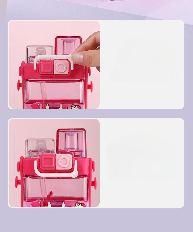 Water Bottle Reusable Kids 520ml PP with Two Lids Leak Proof with straw Lid BPA Free Drinking bottle (Cinnamoroll)