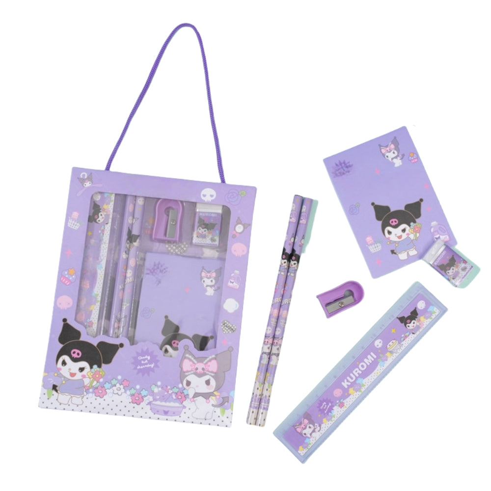 Capybara dog Stationery Set, School Stationery Set Include 2 Pencils, Ruler, Eraser and Pencil Sharpener, and notebook Birthday Gifts for Girls and Boys back to school (Kuromi)