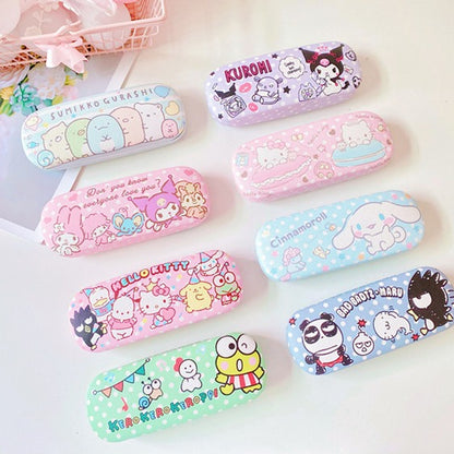 Lovely Cartoon Hard Shell Eyeglasses Cases Girl Protective Case Storage Box With Glasses Cloth for Teen PU leather eyegalss case