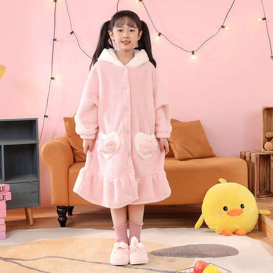 Snow White Elsa Winter Bow Oversized Blanket Hoodie Kids, Girls, Super Soft Warm Fleece Sweatshirt With Pocket for Children Teens, Long Sleeves(Pink)