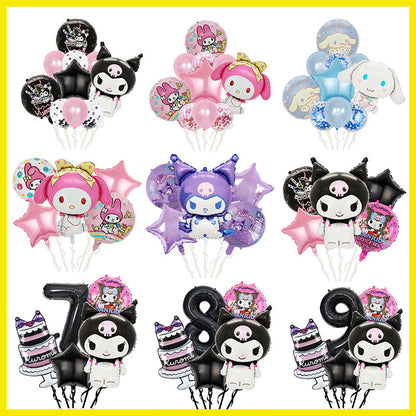 5pcs Princess Cinderella Foil Balloons Birthday Party Congratulations balloons Baby Shower Party Decorations Party Suppiles Accessories Theme kids(Kuromi)