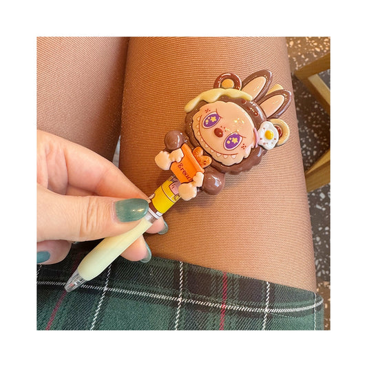 Multicolor teddy bear Pens 0.5mm Retractable Ballpoint Pens Transparent Barrel Ballpoint Pen for Office Supplies and kids school (Brown Labubu)