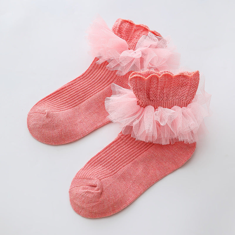 3 Pairs Kids Baby Girls Frilly Lace Tutu Flower Soft Cotton Socks Newborn Toddler Ankle Socks (Set01 1-3)