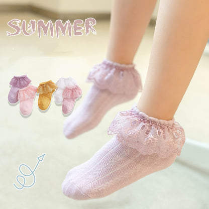 5 Pairs Kids Baby Girls Frilly Lace Tutu Flower Soft Cotton Socks Newborn Toddler Ankle Socks (Set02 1-3)