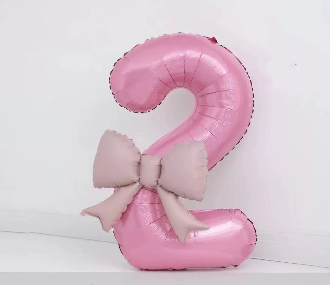 40'' Pink Number with Bow Balloon, Self Inflating Foil Light Pink Number Balloons Set 0-9, Pastel Pink Helium Balloon for Girls Birthday Party Decorations Anniversary Supplies (Pink, Number 2)