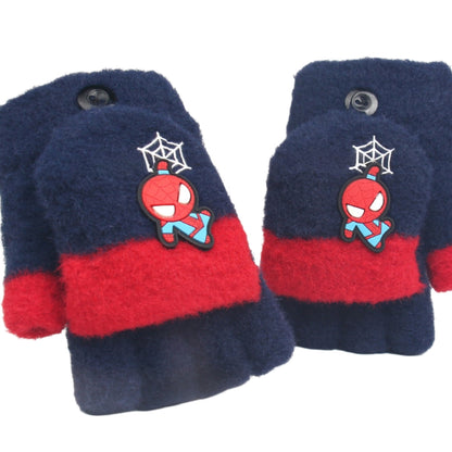 Fingerless Flap Cover Gloves Winter Knit Warm Mittens Soft Lined Fleece Thermal Outdoor Half Finger with Cover Convertible Flip Top for Kids boys girls (Ultraman)