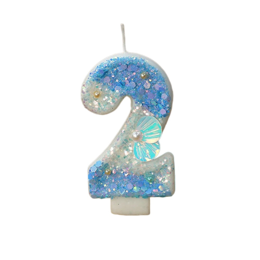 Mermaid Birthday Candles Shell Sequins Candles for Cake Blue Ocean Beach Birthday Cake Sequins Shell Number Toppers for Girls Boys Party Decorations (Blue, Number 1)
