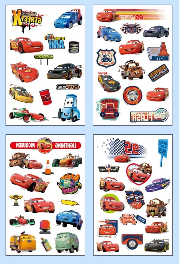 4 Sheets Kids Girls Princess Mermaid Temporary Tattoos Sticker Birthday Party Bag Fillers Favors Supplies Gifts Goodies,Fake Waterproof Temporary Tattoo Set（Cars)