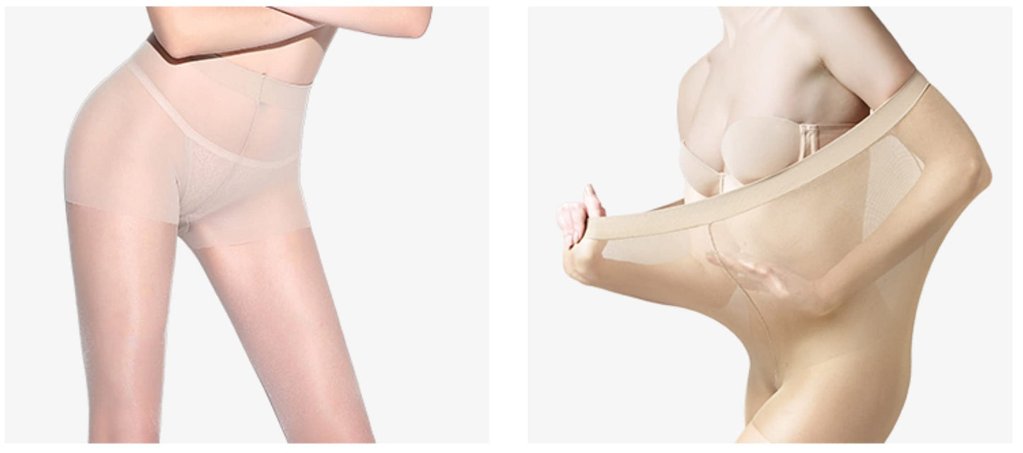 Women 6 Pairs Black Nude Silk Sheer Soft Tights 20 Denier Control Top (Nude)