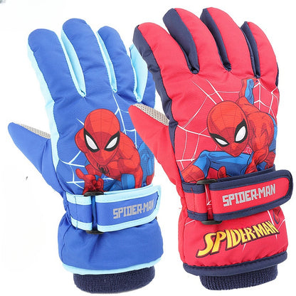 Kids Boy Girl  Waterproof Winter Snow Ski Snowboard Fleece Thermal Warm Outdoor Gloves（Spiderman)