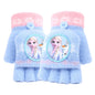 Fingerless Flap Cover Gloves Winter Knit Warm Mittens Soft Lined Fleece Thermal Outdoor Half Finger with Cover Convertible Flip Top for Kids boys girls (Blue Elsa)