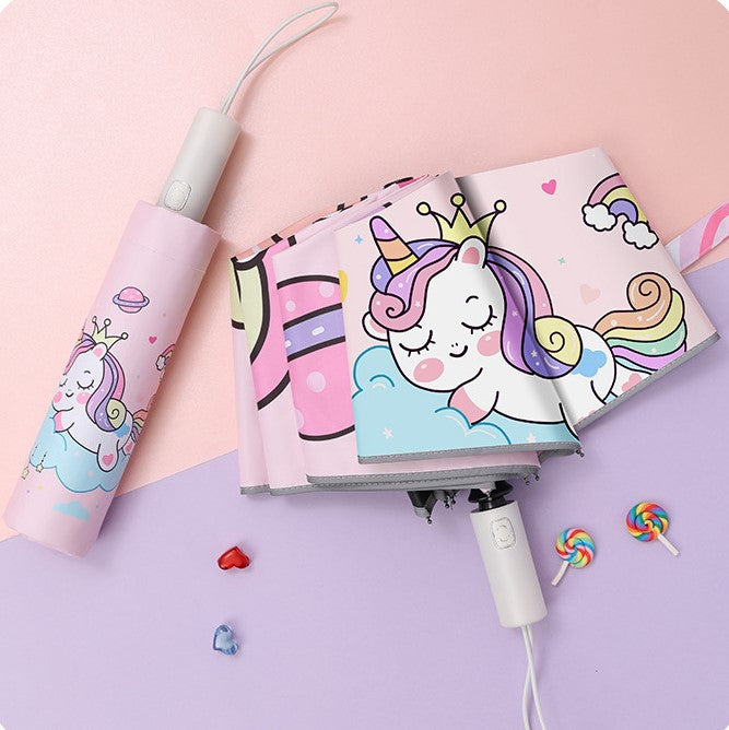 Umbrella for  Teens Kids Folding Telescopic UV Protection Umbrella Lightweight Travel School Work Gifts Girls Boys (Unicorn)