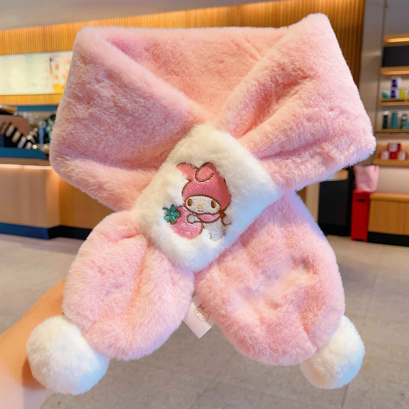 Kids Winter Beanie Scarf for 2-10 Years Old Boys Girls.Outdoor Warm Fleece Lined Thermal Knit Fluffy Pom (Kuromi 01 )