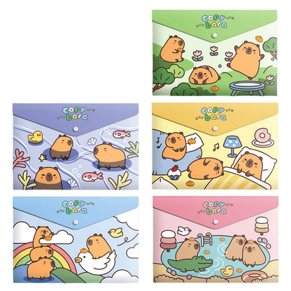 5PCS Plastic Wallets A4, 5 different designs Plastic Folders Popper Folder with Snap Closure, Lightweight Wallets for Document Office School Organization for Kids Adults (Capybara)