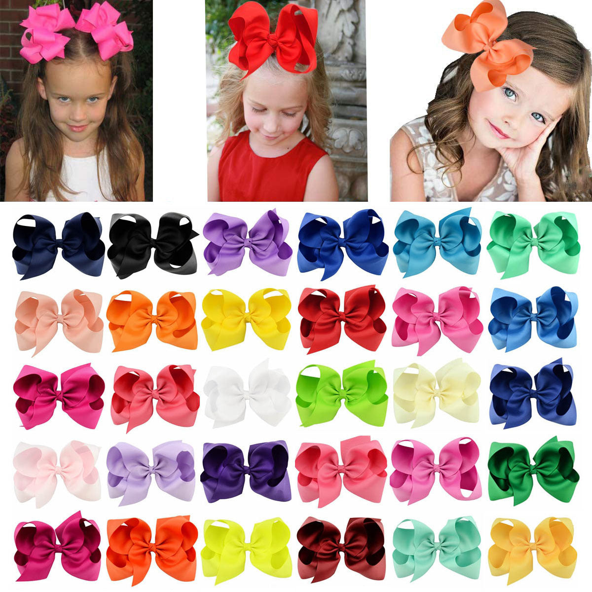8pcs Women Kids Snap Bow Hair Clip Set Ribbon School Uniform Bows Metal Barrette (8PCS Red)
