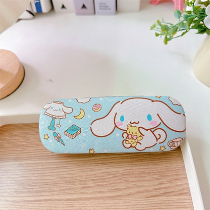 Lovely cat Cartoon Hard Shell Eyeglasses Cases Girl Protective Case Storage Box With Glasses Cloth for Teen PU leather eyegalss case (Cinnamoroll)