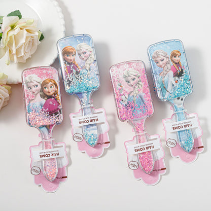 Princess mermaid Hair Brush,Paddle Hairbrush for Girls Kids,Easily Glide Through Knots No Pull Glitter Bristle Tangle Brushes Sequin airbag comb Gift （Frozen）