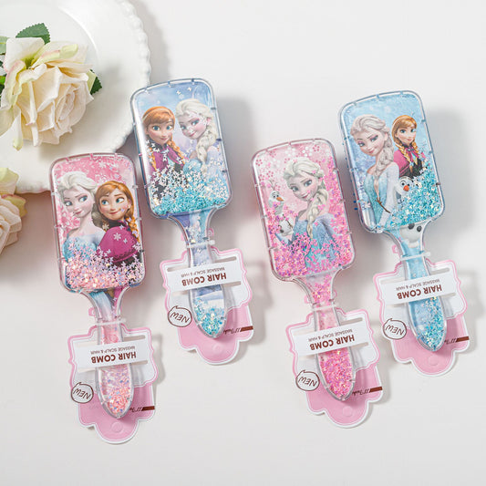 Princess mermaid Hair Brush,Paddle Hairbrush for Girls Kids,Easily Glide Through Knots No Pull Glitter Bristle Tangle Brushes Sequin airbag comb Gift （Frozen）