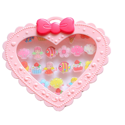 20Pcs Adjustable Princess pink Jewelry Girl Kids elsa Cartoon Plastic Rings Gift Set with Heart Shape Box