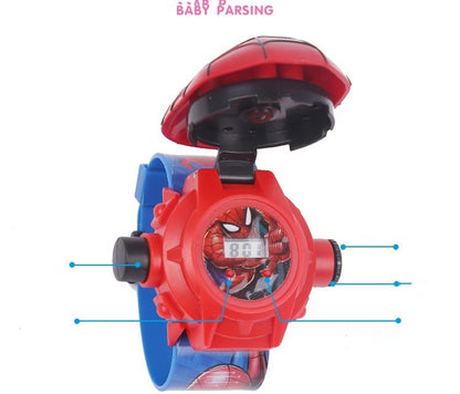 Superhero Robert Watch with 24 Super Projection Cartoon Hero Figurines Princess, Electronic Watch for Boys Girls Projector 3D(Frozen)