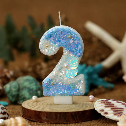 Mermaid Birthday Candles Shell Sequins Candles for Cake Blue Ocean Beach Birthday Cake Sequins Shell Number Toppers for Girls Boys Party Decorations (Blue, Number 1)