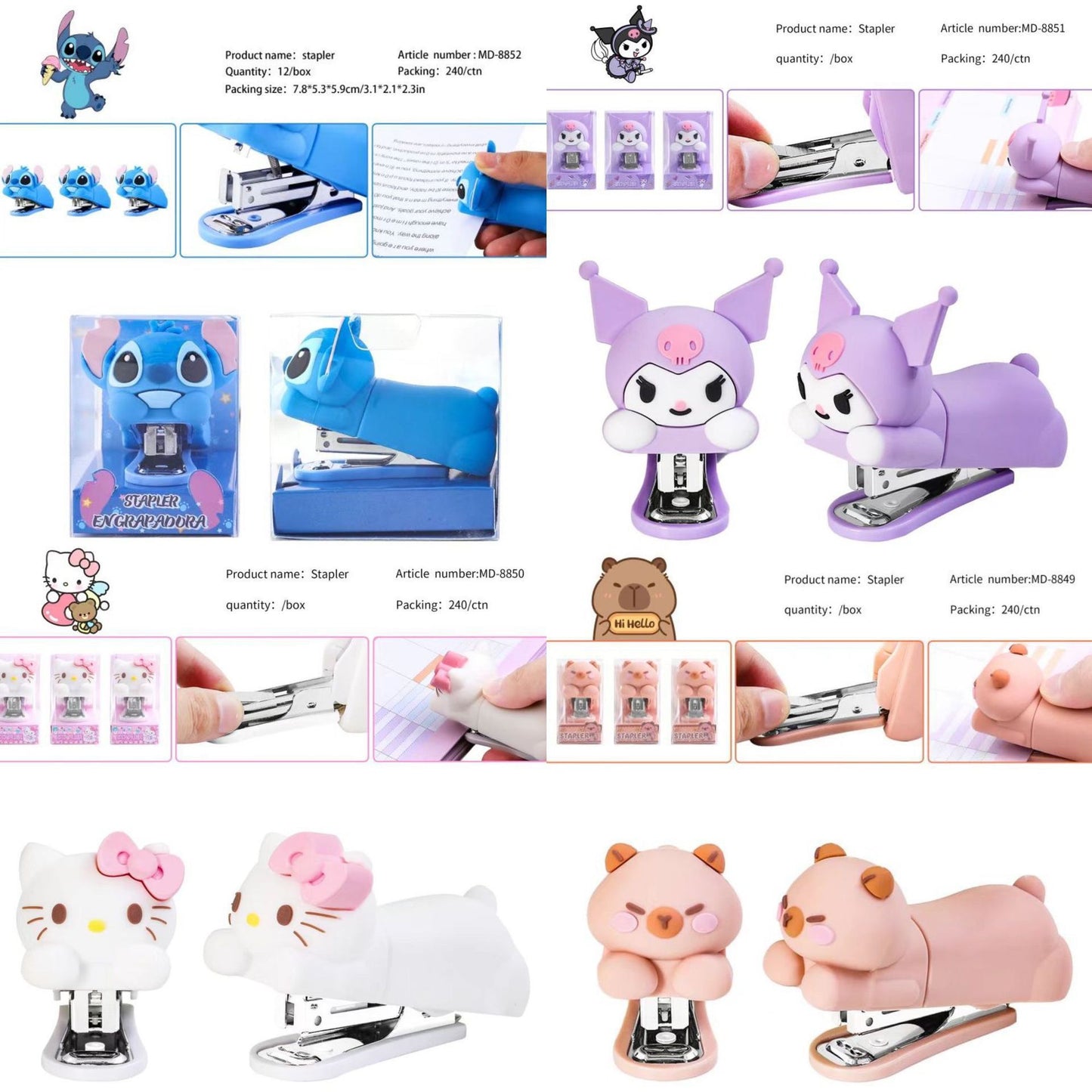 Mini Effortless Kitty Princess Desktop Staplers with 1000 Standard No.10 staples set Cute Stapler Gift for Student and Office School stationary Use