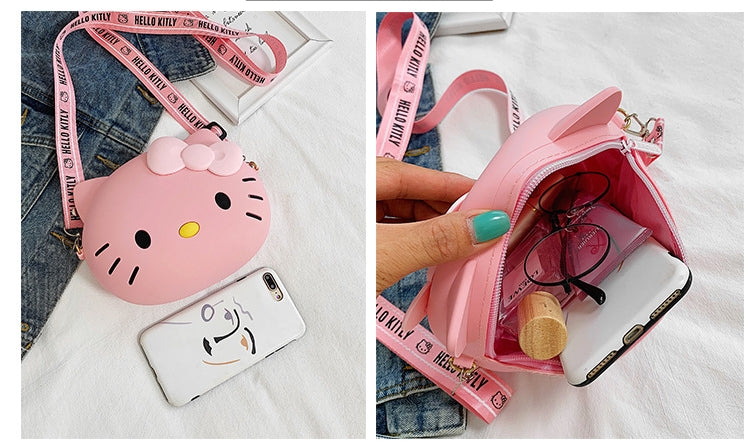 Kids Purse Girls Silicone Mini Children's Coin Purse Cute Cartoon Shoulder Bag Crossbody Bag Accessories Bags Adjustable Strap for Kids Gift Travel Holiday (Hello Kitty)