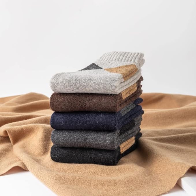 5 Pairs Thermal Socks Mens Walking Hiking Climbing Warm Thick Heat Wool Knitting Socks Winter