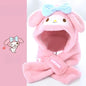 Kids Cartoon 3 in 1 Hat Scarf Gloves Set Winter Warm Fleece Stch Faux Fur Hoodie Full Hood Thick Thermal Scarves Gifts for Boys and Girls Kids(My Melody 01)