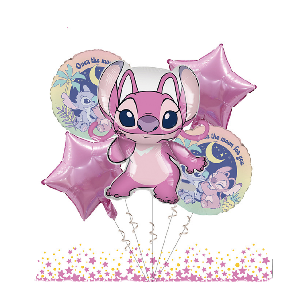 5pcs Princess Cinderella Foil Balloons Birthday Party Congratulations balloons Baby Shower Party Decorations Party Suppiles Accessories Theme kids(Stitch Blue)