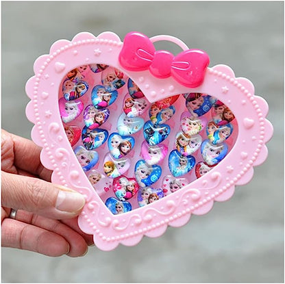 20Pcs Adjustable Princess Jewelry Girl Kids Cartoon Plastic Rings Gift Set with Heart Shape Box (20pcs)