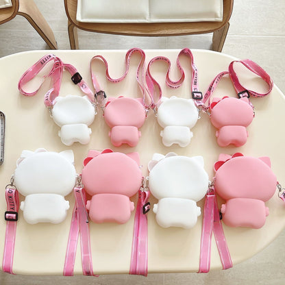 Kids Purse Girls Silicone Mini Children's Coin Purse Cute Cartoon Shoulder Bag Crossbody Bag Accessories Bags Adjustable Strap for Kids Gift Travel Holiday (Kitty)