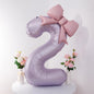 40'' Purple Number with Bow Balloon, Self Inflating Foil Light Pink Set 0-9, Pastel Pink Helium Balloon for Girls Birthday Party Decorations Anniversary Supplies (Purple, Number 2)