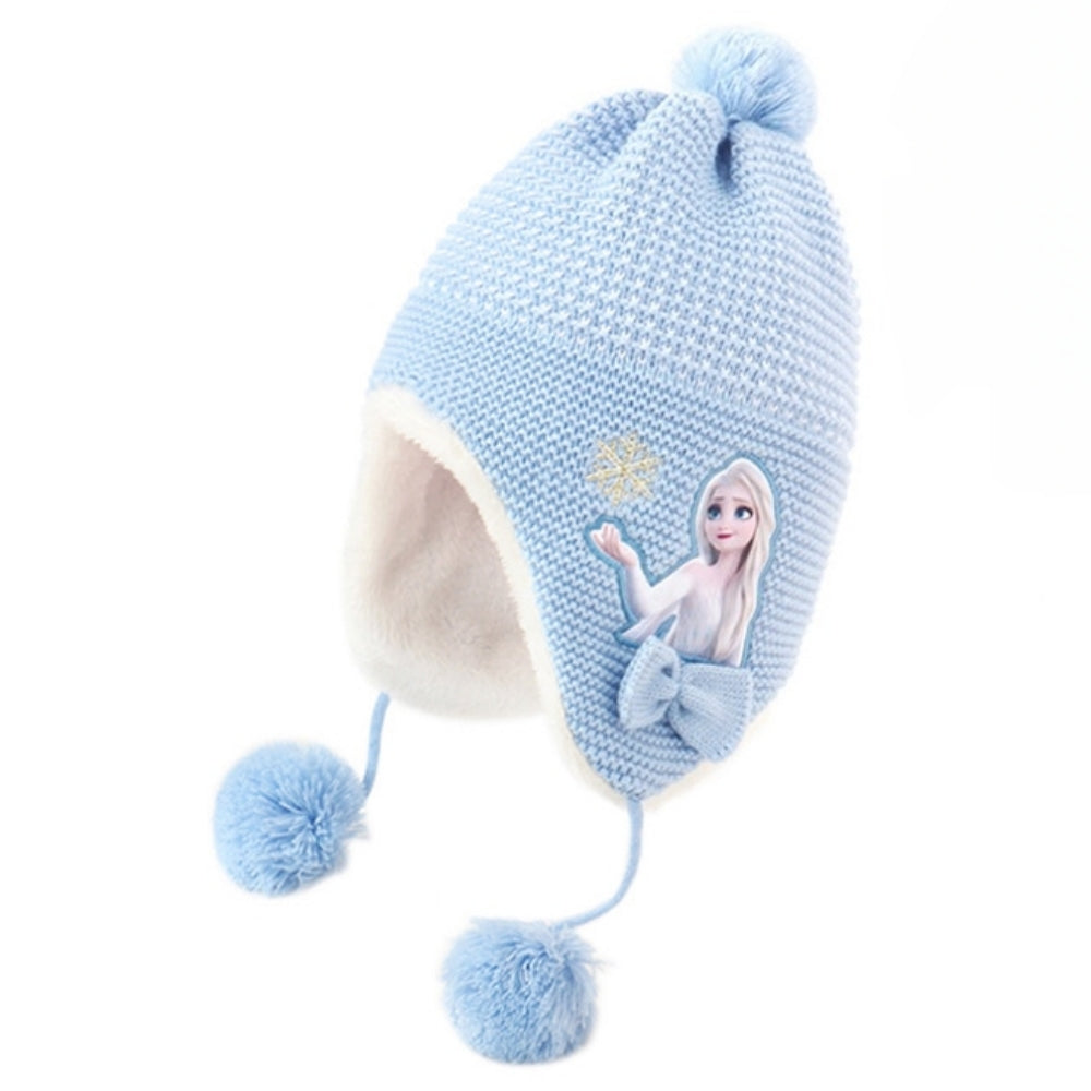 Kids Winter Beanie Hat Scarf for 2-10 Years Old Boys Girls.Outdoor Warm Fleece Lined Thermal Knit Fluffy Pom(Blue Elsa)