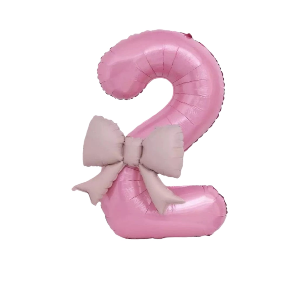 40'' Pink Number with Bow Balloon, Self Inflating Foil Light Pink Number Balloons Set 0-9, Pastel Pink Helium Balloon for Girls Birthday Party Decorations Anniversary Supplies (Pink, Number 2)