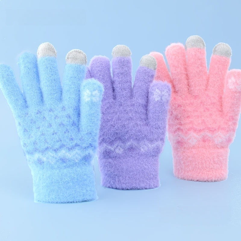 Full Finger Gloves Elsa Winter Knit Warm Mittens Soft Lined Fleece Thermal Outdoor Stretchy Gloves for Kids boys girls
