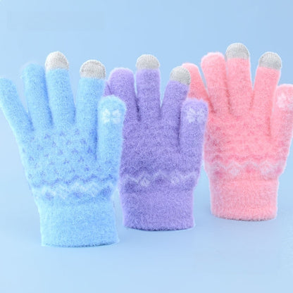 Full Finger Gloves Dinosaur Cat Capybara Winter Knit Warm Mittens Soft Lined Fleece Thermal Outdoor Stretchy Gloves for Kids boys girls(Blue Elsa)