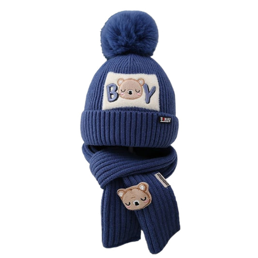 Kids Winter Beanie pom pom Hat Scarf Set 2Pcs Knit Warm Toddler Winter Cap Neck Warmer for Boys Girls Accessories Sets for Children Outdoor Sports