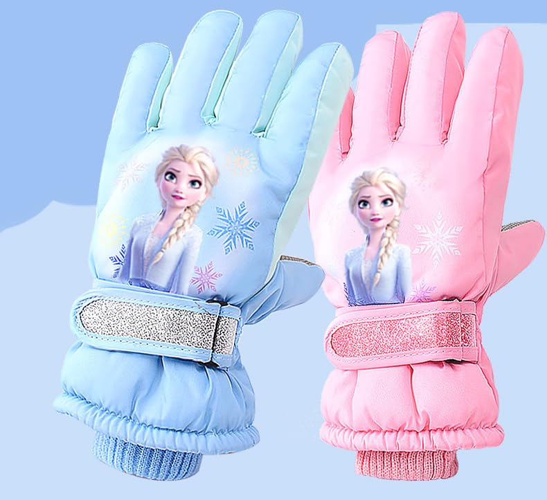 Kids Boy Girl  Waterproof Winter Snow Ski Snowboard Fleece Thermal Warm Outdoor Gloves (Pink Frozen)
