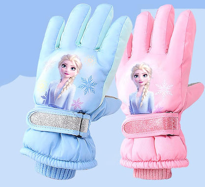 Kids Boy Girl  Waterproof Winter Snow Ski Snowboard Fleece Thermal Warm Outdoor Gloves (Pink Frozen)