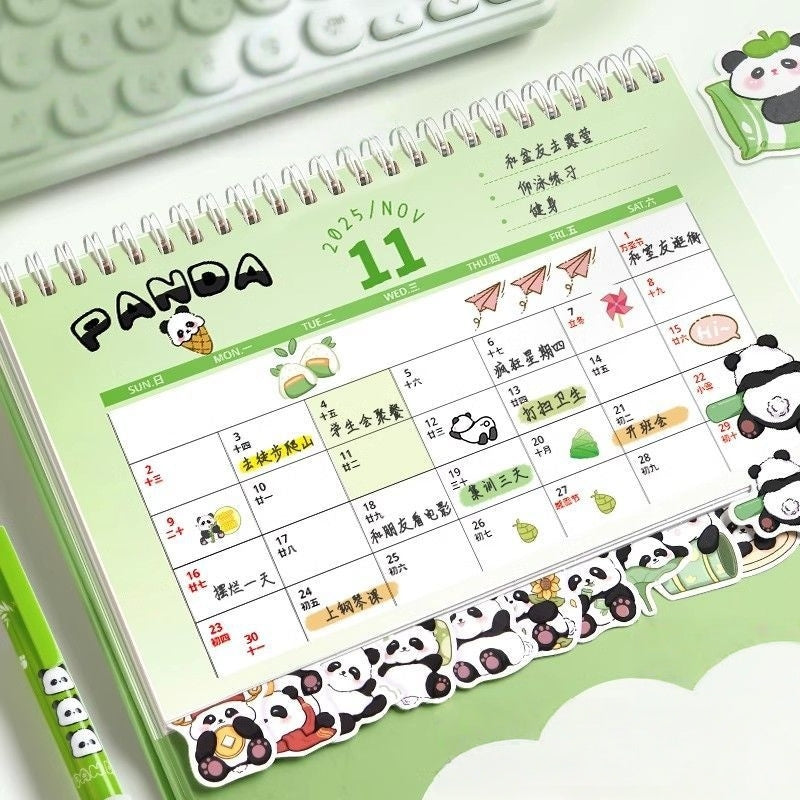 Desk Calendars,2026 Pet Theme Offices Calendar | Academic Planner with Wooden Base Puppy Kitten Design Organization for Daily Work School Teacher Kids Family Home Class Offices (Panda)
