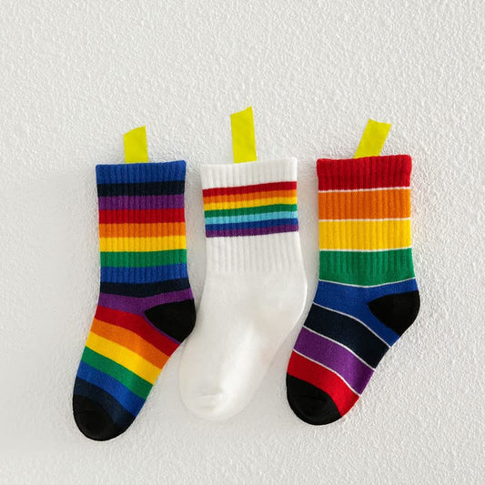 3 Pairs Kids Girls Boys ankle socks Rich Cotton Fashion Rainbow Stripe Breathable Lightweight Sport Socks Trainer Socks infant (Colour1 M(3-5years))