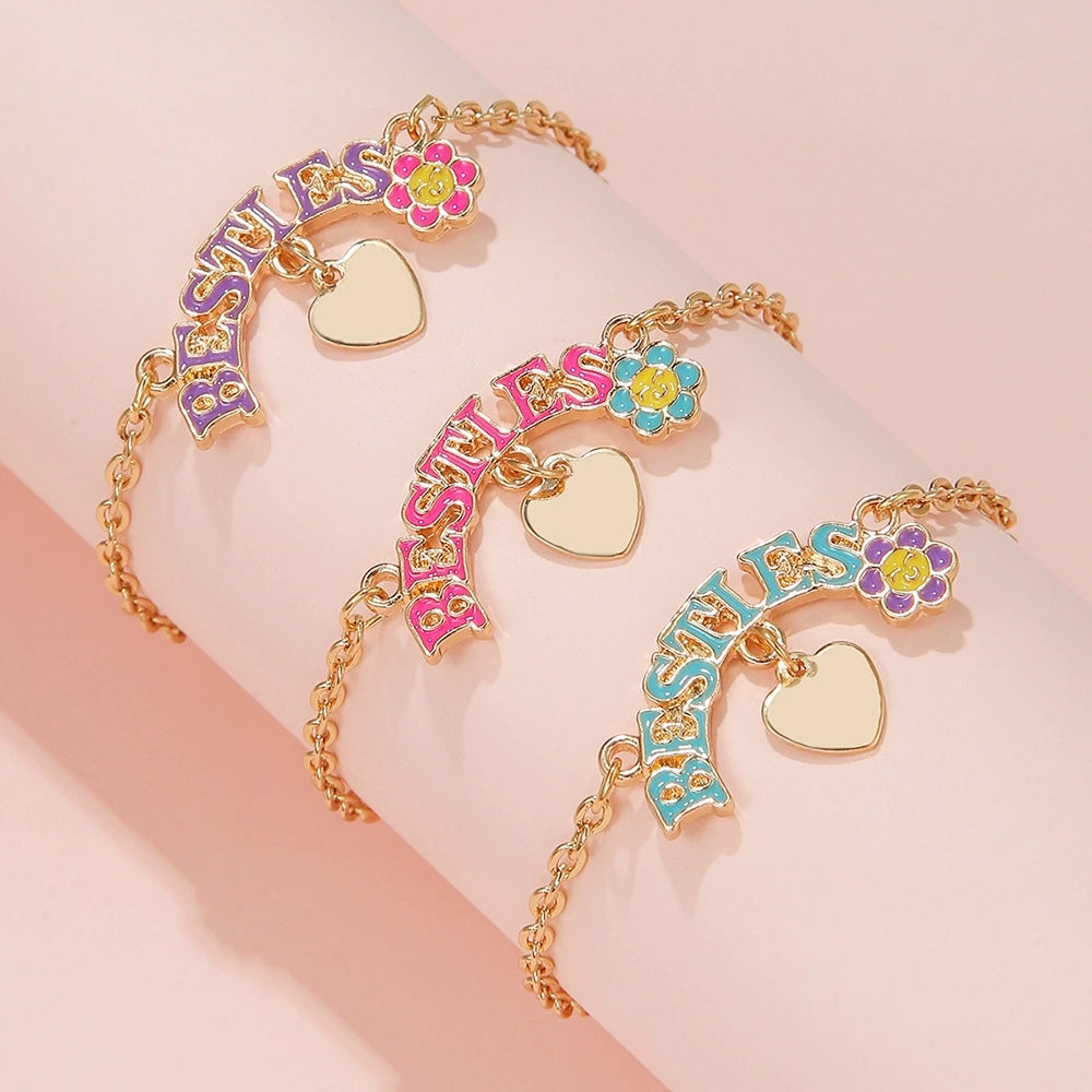 2/3Pcs Charm Best Friend Forever Unicorn Rainbow Heart Bracelets Gifts For Girls Women Birthday Christmas Graduation Bff Friendship Jewellery  (Heart 3pcs)