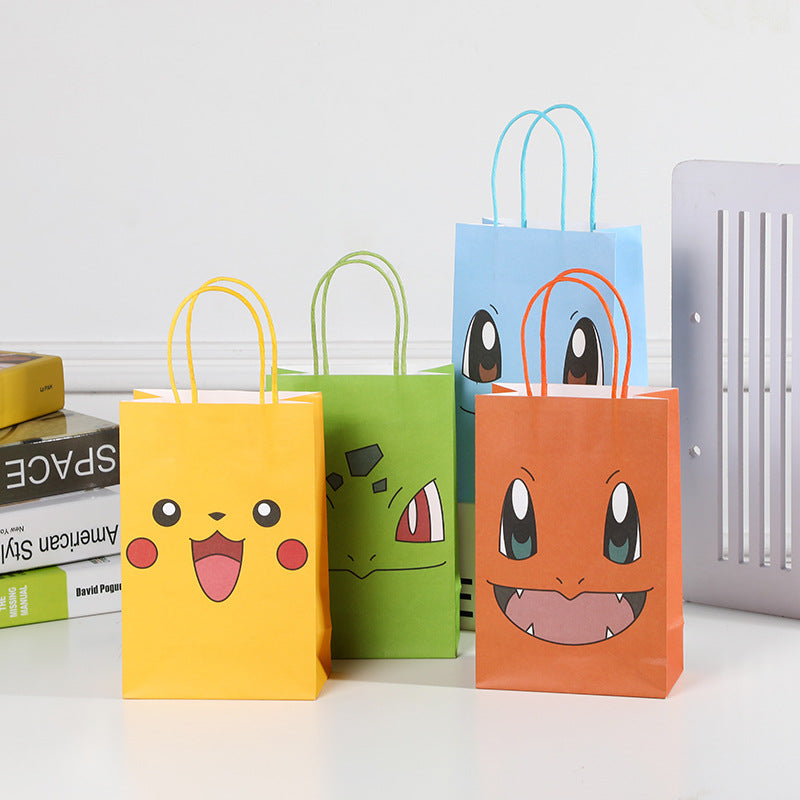 18 Pieces Princess Pink Kraft Paper Bags for Girls Gifts Party Favor Goodie  Treat Bags With Handle for Christmas,Birthday,and Celebrations Party Supplies（Pikachu）