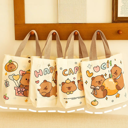Capybara cute bear dog Tote Bag With Canvas Tote Bag Casual Reusable Shopping Bag With Washable Foldable Shopper Bag For Women Girls（Capybara）