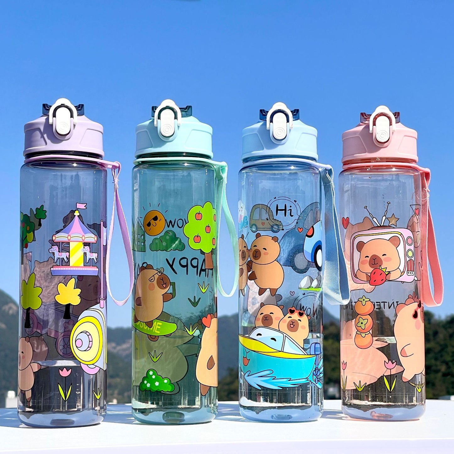 Water Bottle Reusable Kids 520ml PP with Two Lids Leak Proof with straw Lid BPA Free Drinking