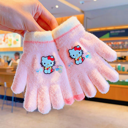 Full Finger Gloves Elsa Winter Knit Warm Mittens Soft Lined Fleece Thermal Outdoor Stretchy Gloves for Kids boys girls (Cinnamoroll)
