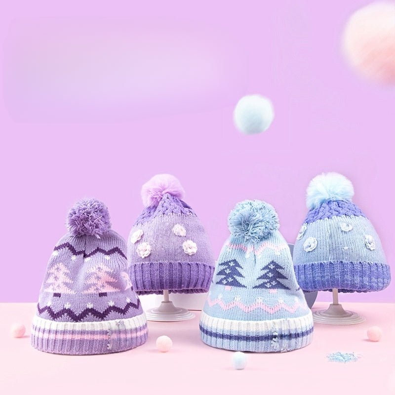 Kids Winter Beanie Hat Scarf for 2-10 Years Old Boys Girls.Outdoor Warm Fleece Lined Thermal Knit Fluffy Pom(Elsa)