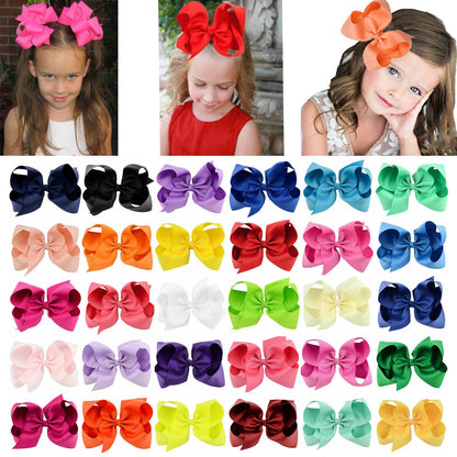 8pcs Women Kids Snap Bow Hair Clip Set Ribbon School Uniform Bows Metal Barrette (8PCS Royal Blue)