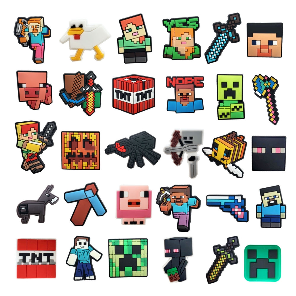 Shoe Charms, 30 Pcs Decoration for Clog Charms and Wristband PVC Decorations Miner Shoe Buckles, Cartoon Anime Game Accessories Cute Clog Pins for Boys Girls Mens Women（Minecraft）